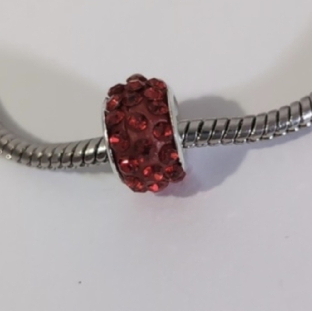 Silver Red with Red Rhinestones Charm for Pandora Style Bracelet